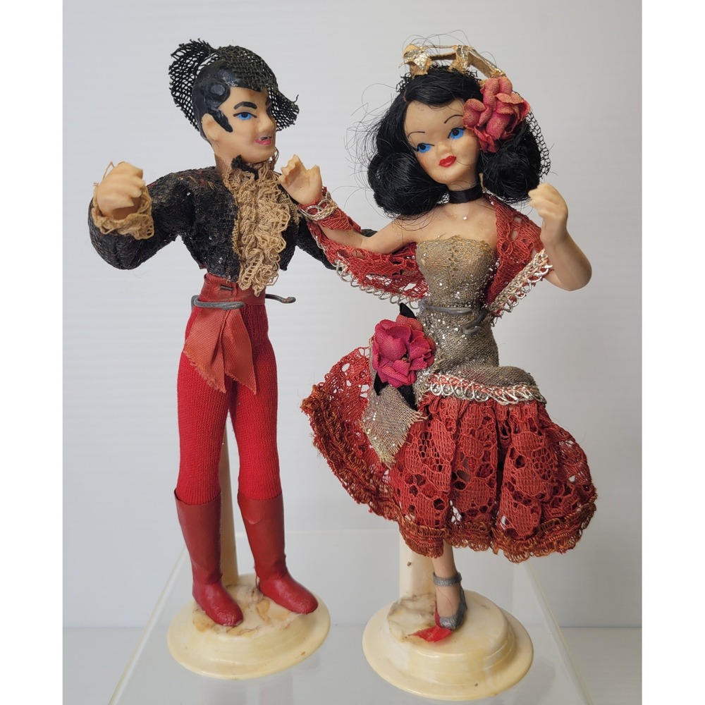 Vintage Flamenco Dancer Dolls‎ Man Woman Red Black Spanish Matador Souvenir